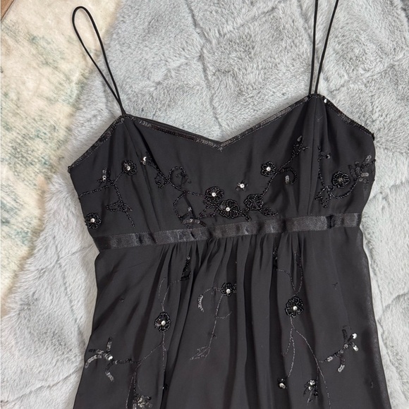 Vintage Black Beaded Embroidered High Low Midi Dress Witchy Romantic Goth Hoco - Picture 6 of 15